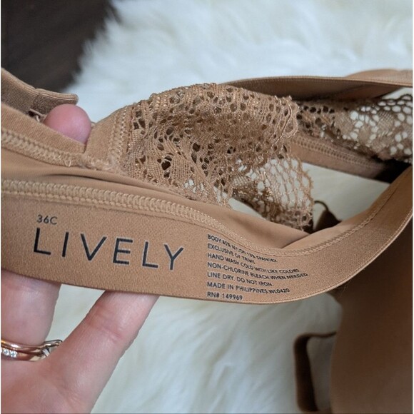 Lively Intimates Tan Nude Beige Comfort Lace T-shirt Bra 36C Sand Brown - Picture 5 of 6